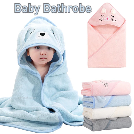 Toddler Bathrobe Infant Bath Towel Boy Girl Blankets Swaddle with Hood Cartoon Coral Fleece Towel Blanket Newborn Kids Bedding