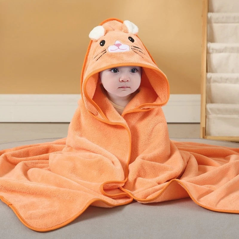 Toddler Bathrobe Infant Bath Towel Boy Girl Blankets Swaddle with Hood Cartoon Coral Fleece Towel Blanket Newborn Kids Bedding