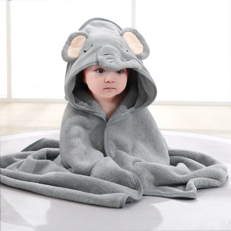 Toddler Bathrobe Infant Bath Towel Boy Girl Blankets Swaddle with Hood Cartoon Coral Fleece Towel Blanket Newborn Kids Bedding