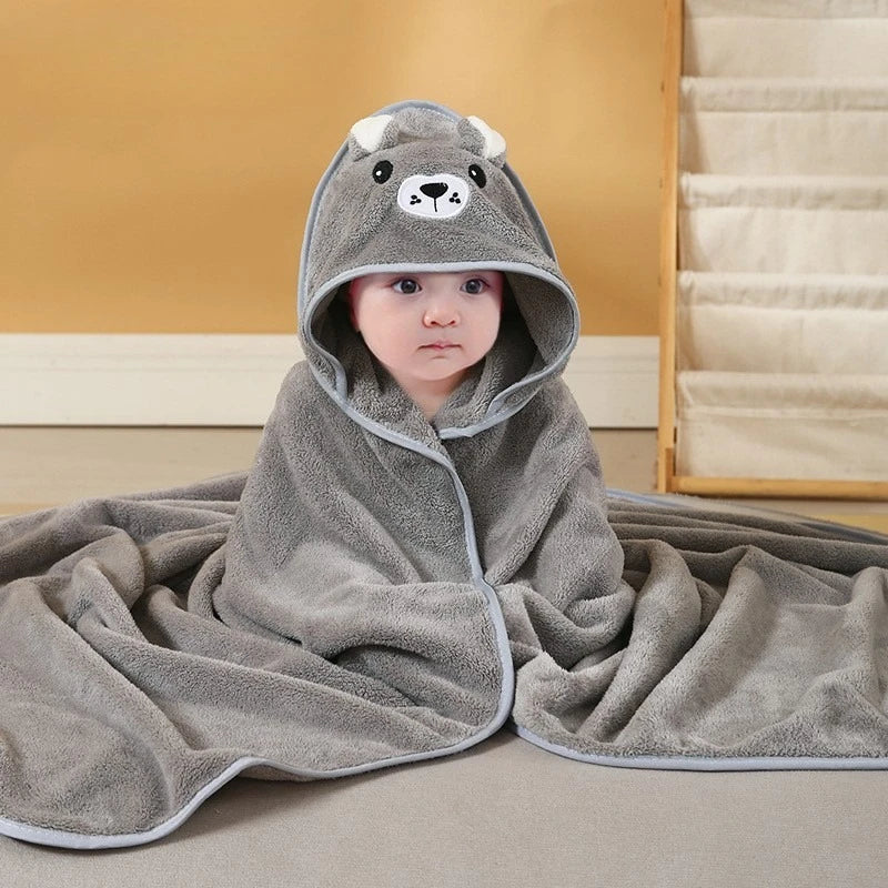 Toddler Bathrobe Infant Bath Towel Boy Girl Blankets Swaddle with Hood Cartoon Coral Fleece Towel Blanket Newborn Kids Bedding
