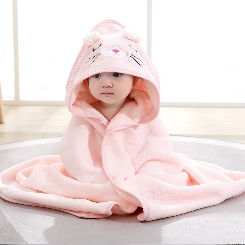 Toddler Bathrobe Infant Bath Towel Boy Girl Blankets Swaddle with Hood Cartoon Coral Fleece Towel Blanket Newborn Kids Bedding