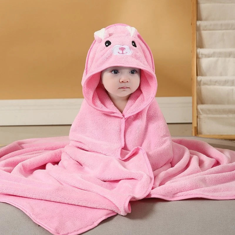 Toddler Bathrobe Infant Bath Towel Boy Girl Blankets Swaddle with Hood Cartoon Coral Fleece Towel Blanket Newborn Kids Bedding