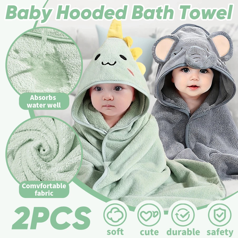 2PCS/Set Hooded Baby Towels,Soft Baby Towels for Newborns,Toddlers, and Kids,32x32 in Baby Towel with Hood